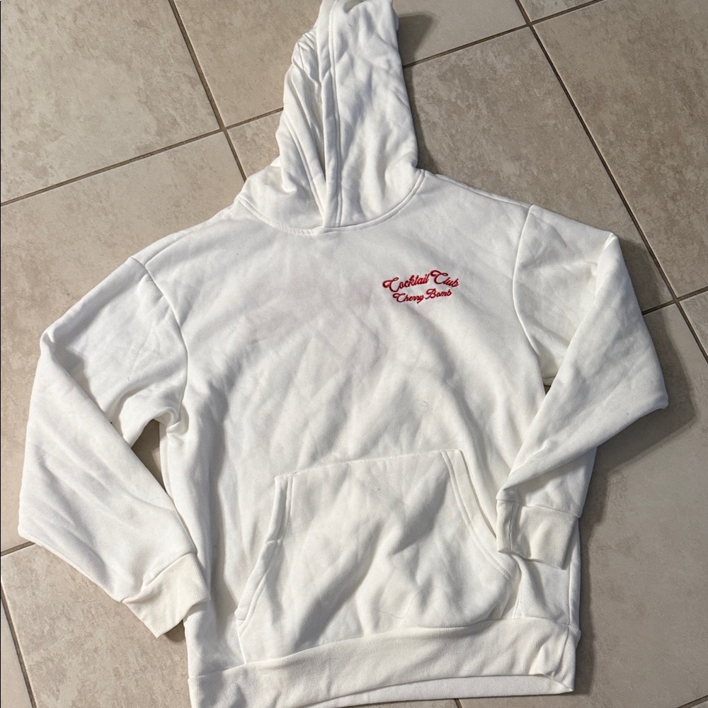 White Hoodie with Red Embroidery